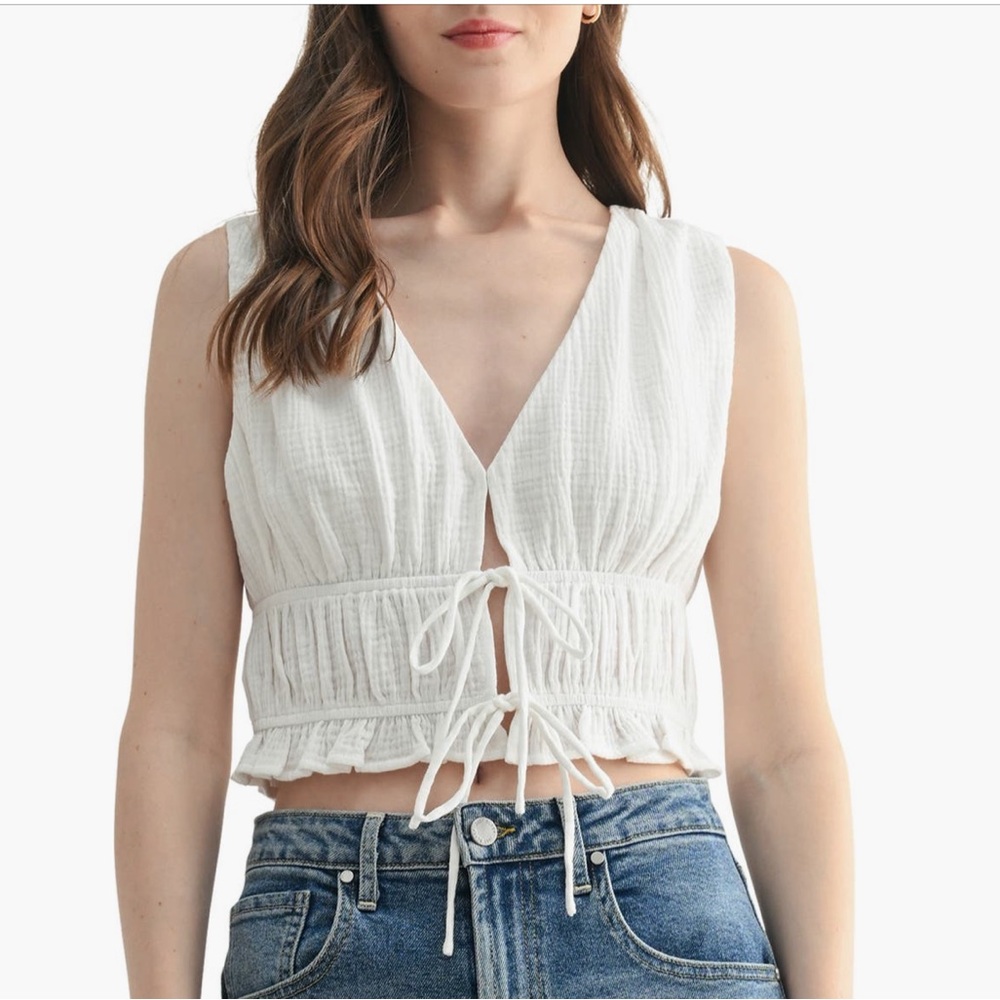 NEW- Lush Front Tie Cotton Gauze Crop Tank